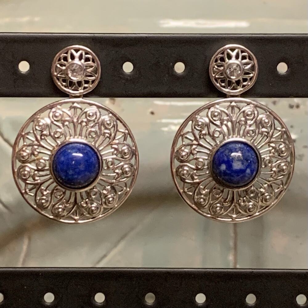 Sterling Silver, Lapis Lazuli and CZ Dangle Earrings by KK